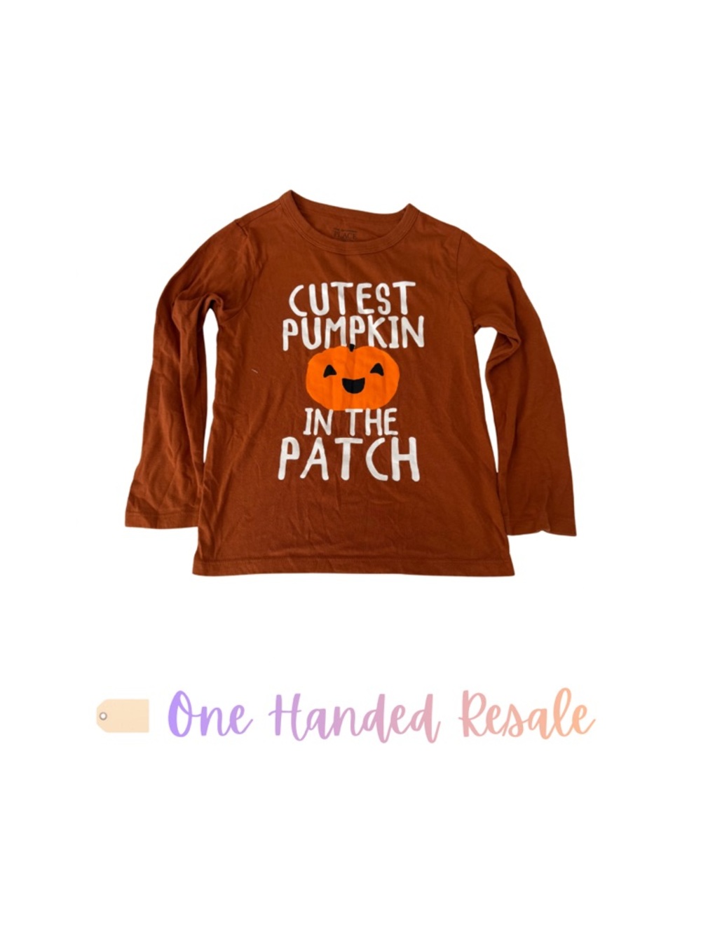 🍁 The Children’s Place Orange Long Sleeve Pumpkin Graphic Tee Fall Halloween 5T